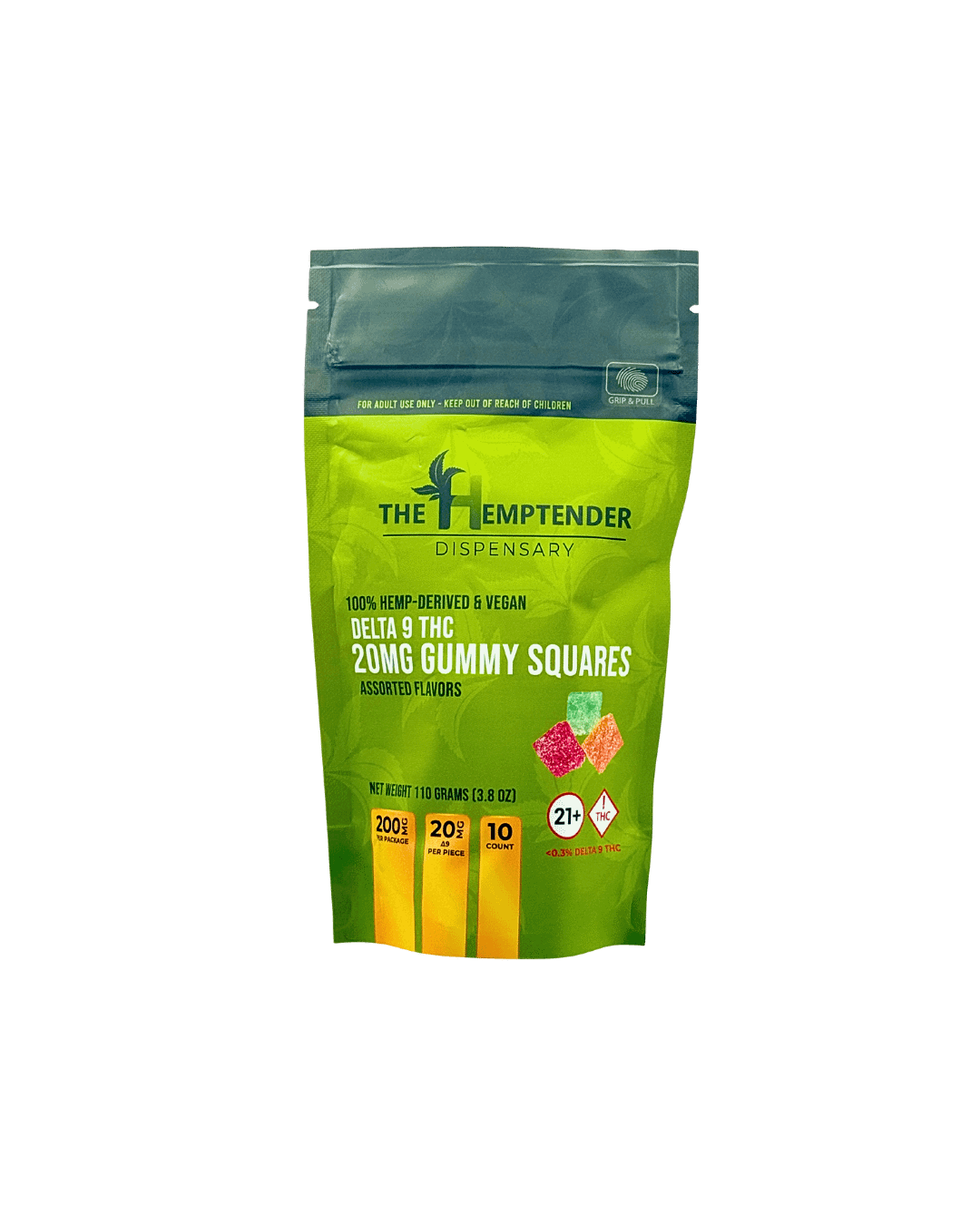 The Hemptender 20mg Delta-9 THC Gummy Squares - 10ct