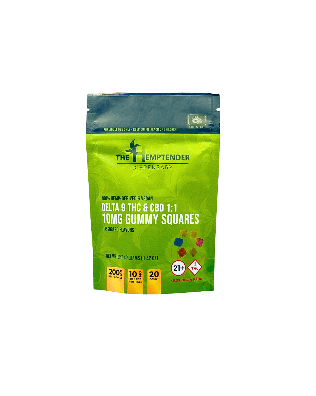 The Hemptender 10mg Delta-9 THC + CBD Microdose Gummy Squares - 20ct - Assorted Flavors