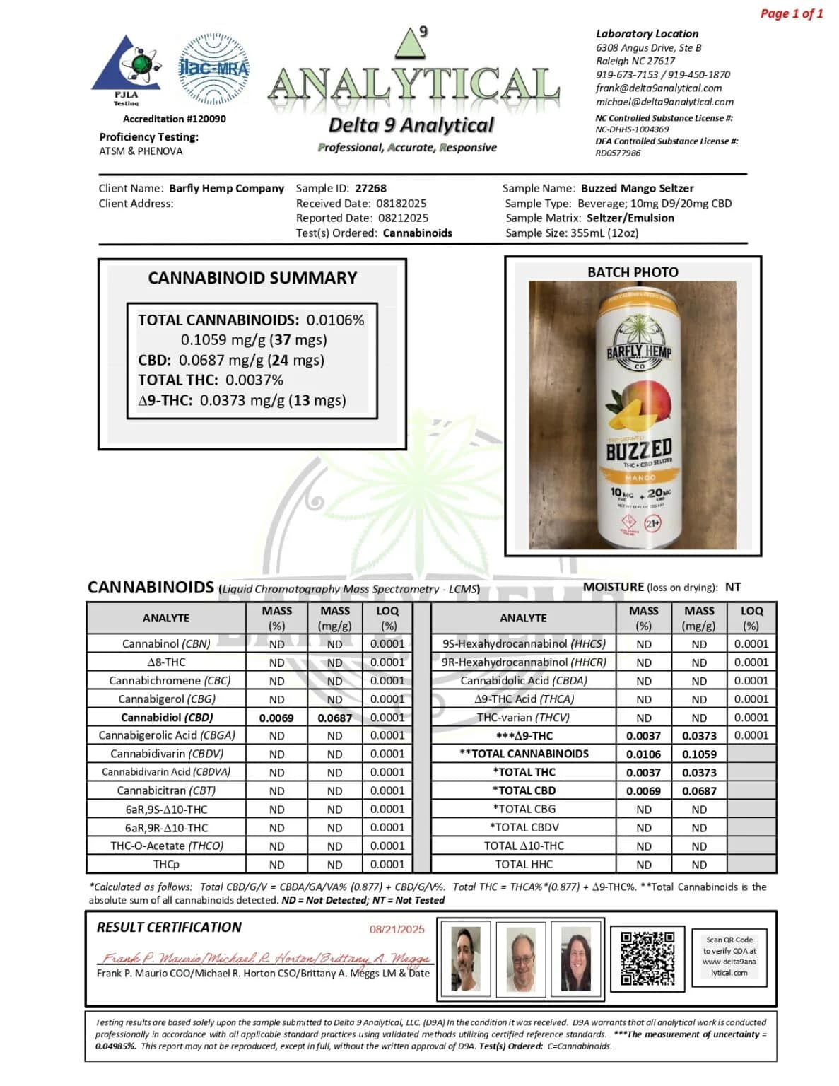 Barfly BUZZED Mango Seltzer - 10mg Delta-9 THC + 20mg CBD - Image 3