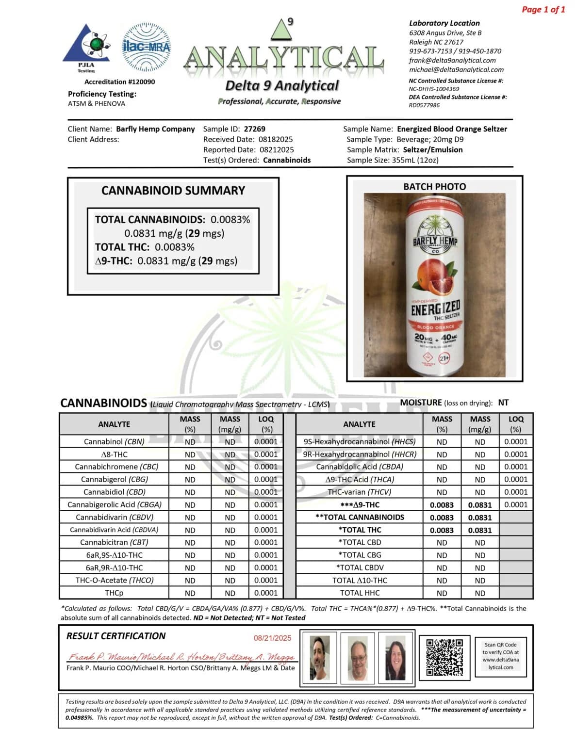 Barfly ENERGIZED Blood Orange Seltzer - 20mg Delta-9 THC + 40mg Caffiene - Image 2