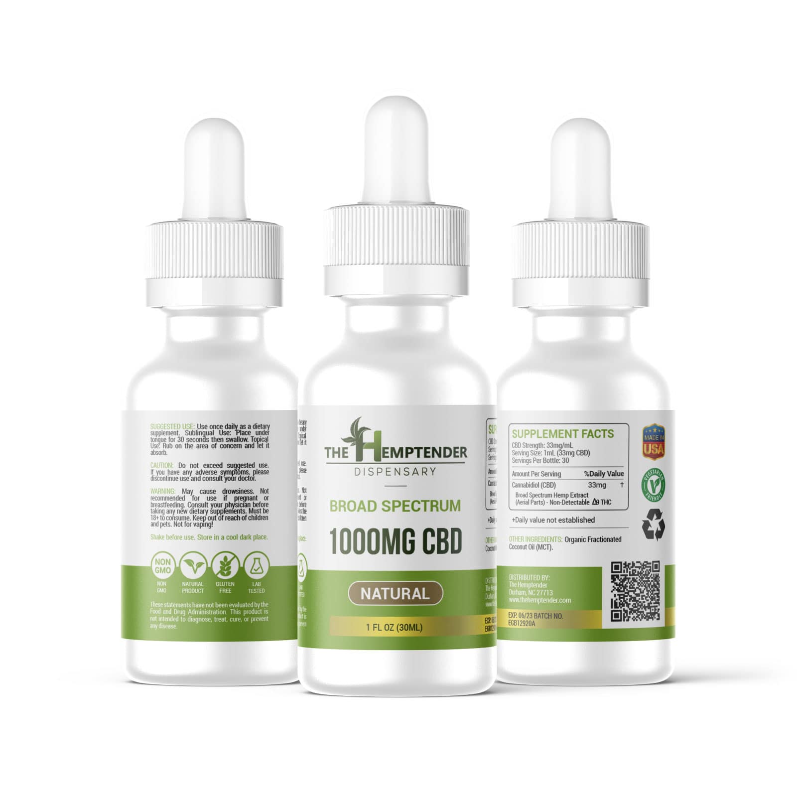 The Hemptender 600-3000mg CBD Tinctures — Broad Spectrum