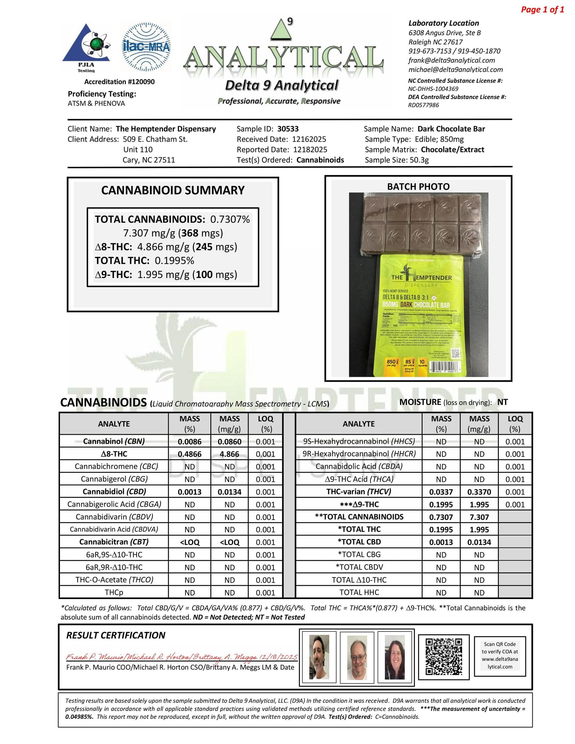 The Hemptender 500mg Delta-8 THC Chocolate Bar — Milk or Dark Flavor - Image 4