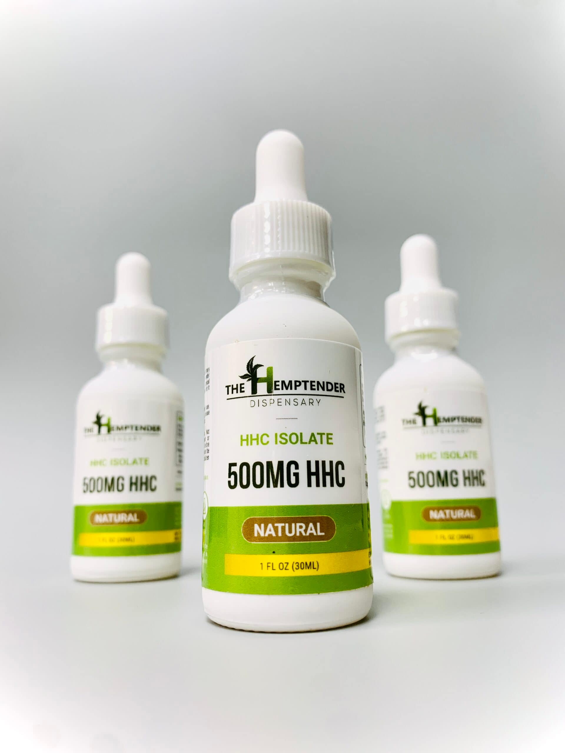 The Hemptender 500mg HHC isolate tincture on a white background