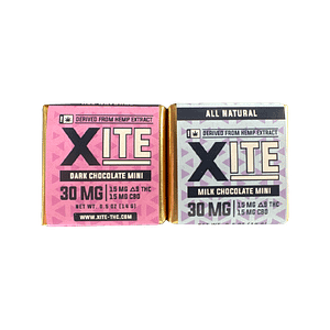 XITE 15mg Delta-9 + CBD Chocolate Minis 3ct — Milk / Dark Flavors
