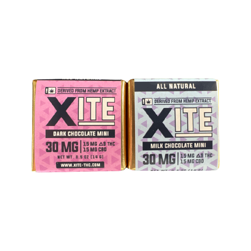 XITE 15mg Delta-9 + CBD Chocolate Minis 3ct — Milk / Dark Flavors