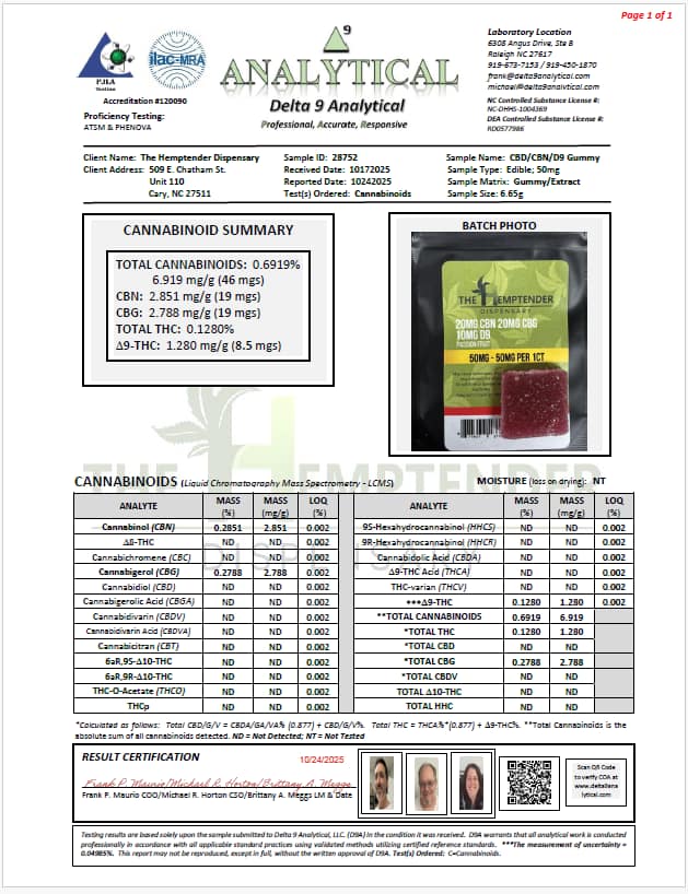 The Hemptender 50mg Delta-9 THC + CBN+ CBG Gummy Squares - 10ct - Passionfruit - Image 2
