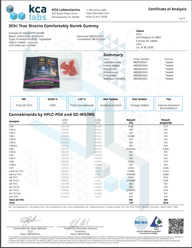 3Chi 64mg True Strains THC Blend Gummies - 20ct - Comfortably Numb Indica - Image 3