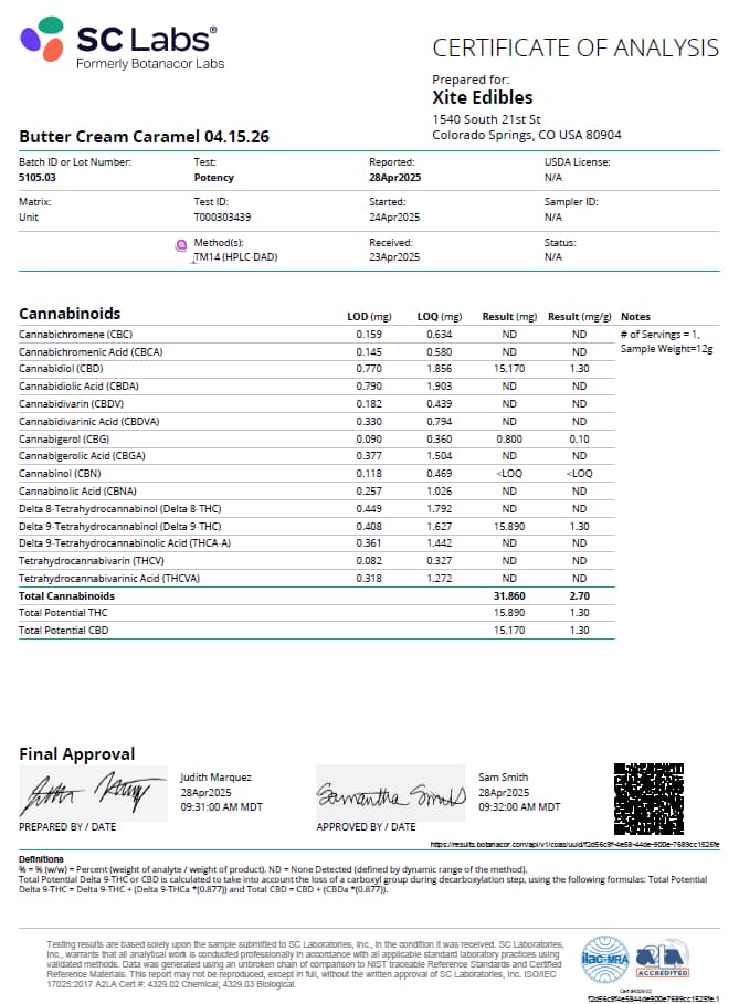 XITE 30mg Delta-9 THC +CBD Chews- Butter Cream Caramel - 6ct - Image 2