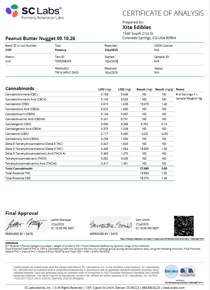 XITE 30mg Delta 9-THC + CBD Peanut Butter Nuggets - Chocolate Peanut Butter - 6ct - Image 2