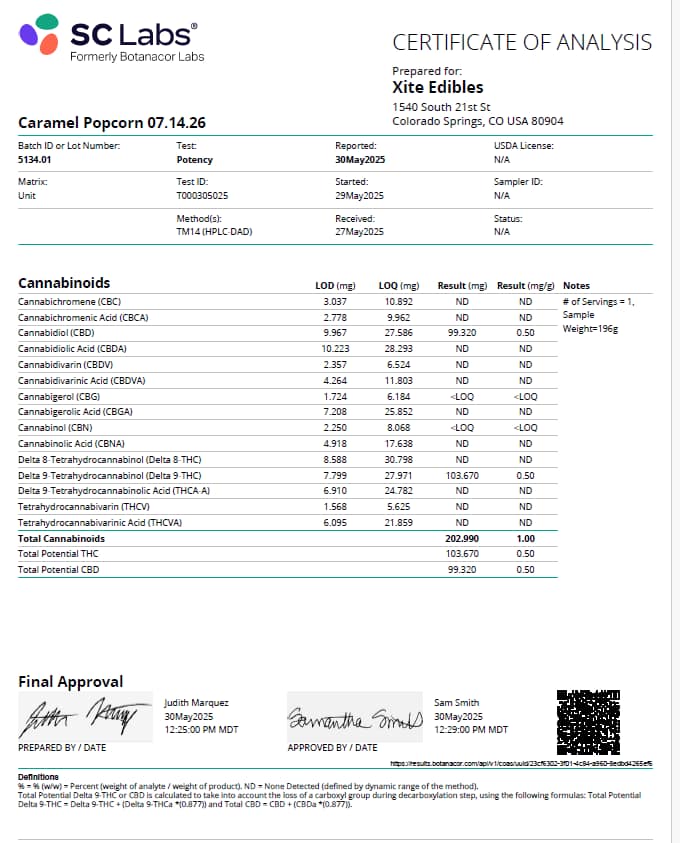 XITE 200mg Delta-9 THC + CBD Popcorn - Caramel Flavor - Image 3