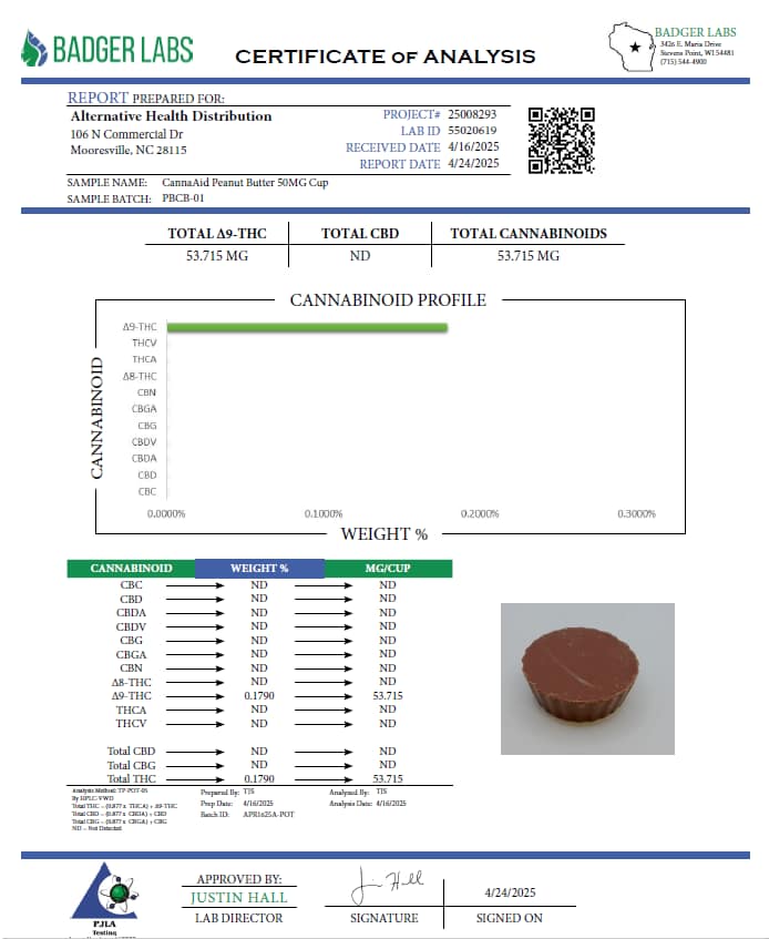 CannaAid 50mg Delta-9 THC Peanut Butter Cups - Milk Chocolate - 1ct - Image 3